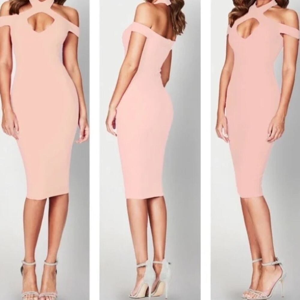 Nookie Hollywood Midi Blush Pink Dress with Cutouts  XS NWT